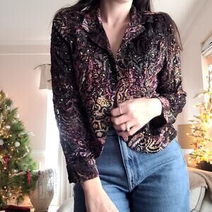 Vtg Chicos Burnout Velvet Blazer Cardigan Sz S